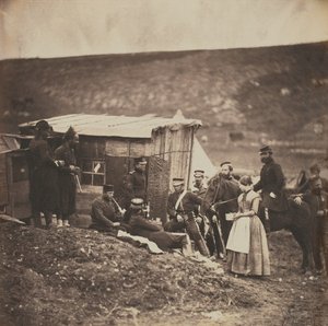 Parti af franske og engelske tropper i lejren for den 4. dragonvagt, fra et album med 52 fotografier forbundet med Krimkrigen, 1855